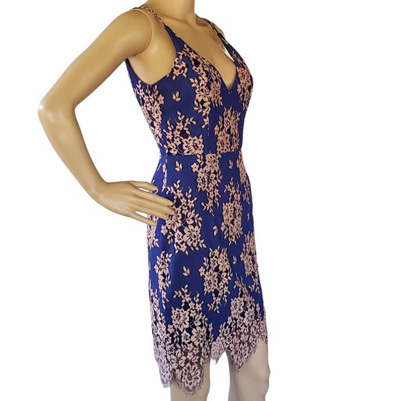 Minuet Fitted Bodycon Dress Women's S Blue V Neck Spaghetti Strap Lined Zipper - Picture 1 of 15